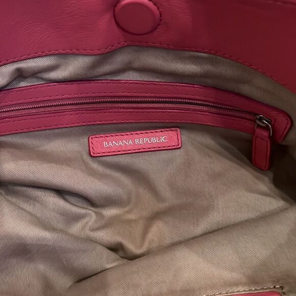 Vintage Banana Republic pink leather purse double handles magnetic closure - Picture 10 of 13